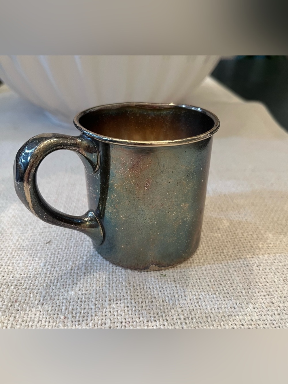 Vintage Hallmarked Silver Soldered Childs Baby Cup Mug Silverplate Patina